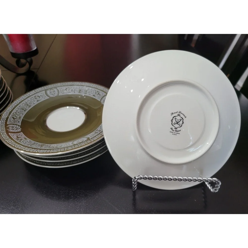 Forest Damask Saucer, Handcrafted Ceramic Saucer with Enchanting Woodland Design